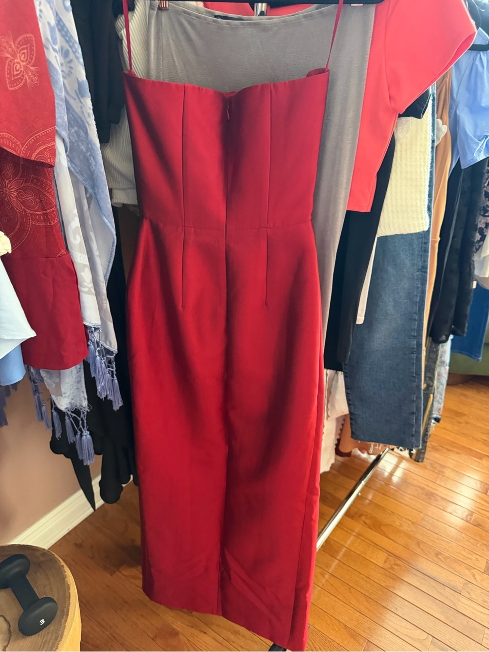 NWOT NDS The Label Red Silk Wool Strapless Column Dress 3D Rose Size 2 - Picture 3 of 5